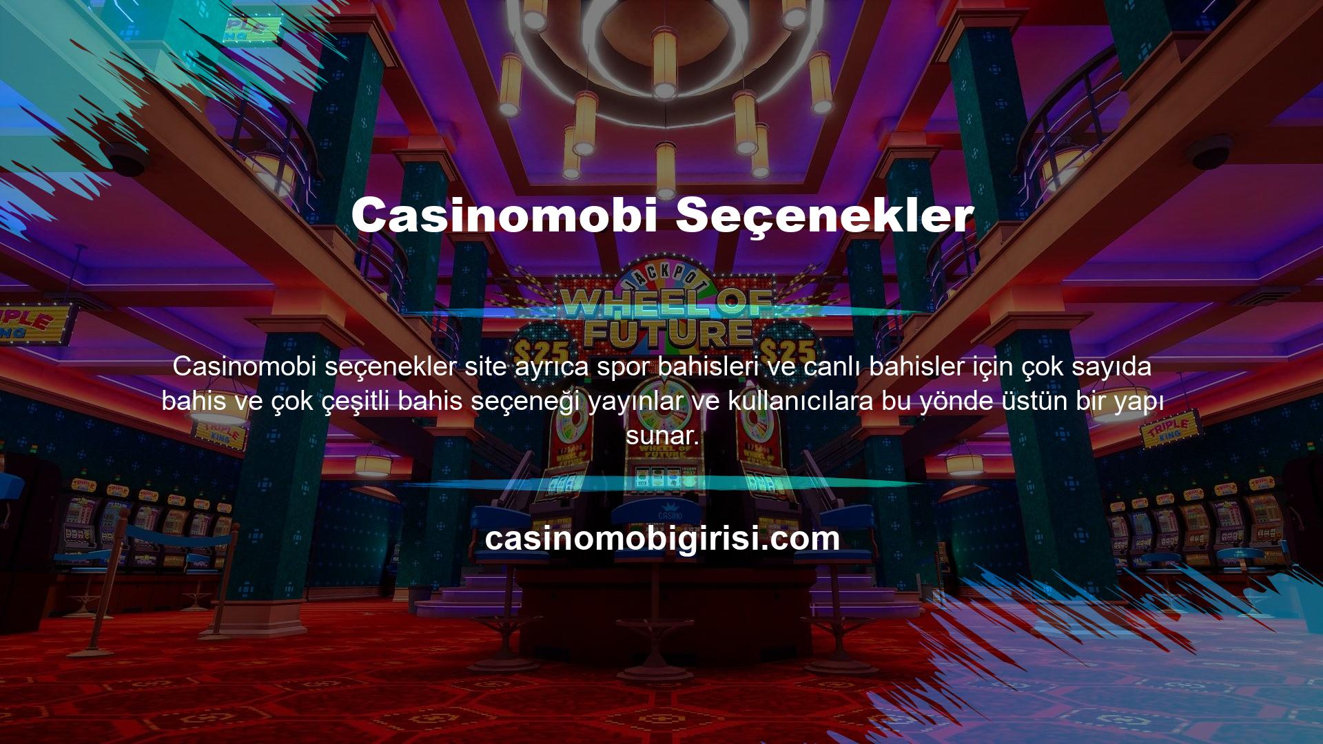 Buna ek olarak, Casinomobi Bahis Şirketi, Casino Oyunları, Canlı Casino İçeriği, Çeşitli Sanal Bahis Ürünleri, Poker, Tavan, Auki, Bingo ve diğer içeriğe erişilebilir, yüksek kalite ve mükemmel bir şekilde başa çıkabilir ve bununla başa çıkmanın bir yolu olabilir
